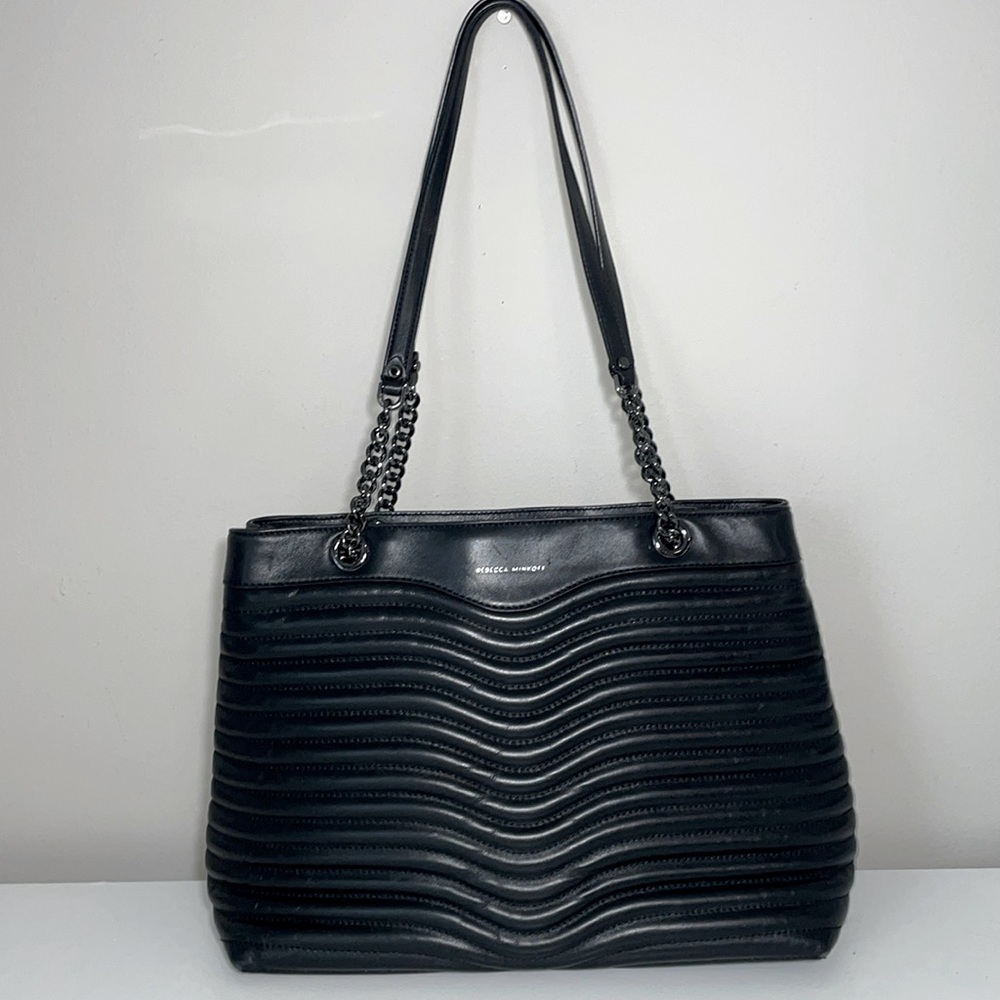 Rebecca Minkoff MAB Black Leather Quilted Satchel Shoulder Tote Bag